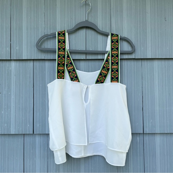 Altar'd State Boho White Double Layer Tank Top, Colorful Wide Cross Straps, MED - Picture 4 of 10